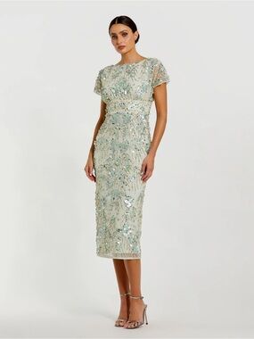Mac Duggal 94150 Green Embellished Cap Sleeve Midi Dress sz 6 NEW